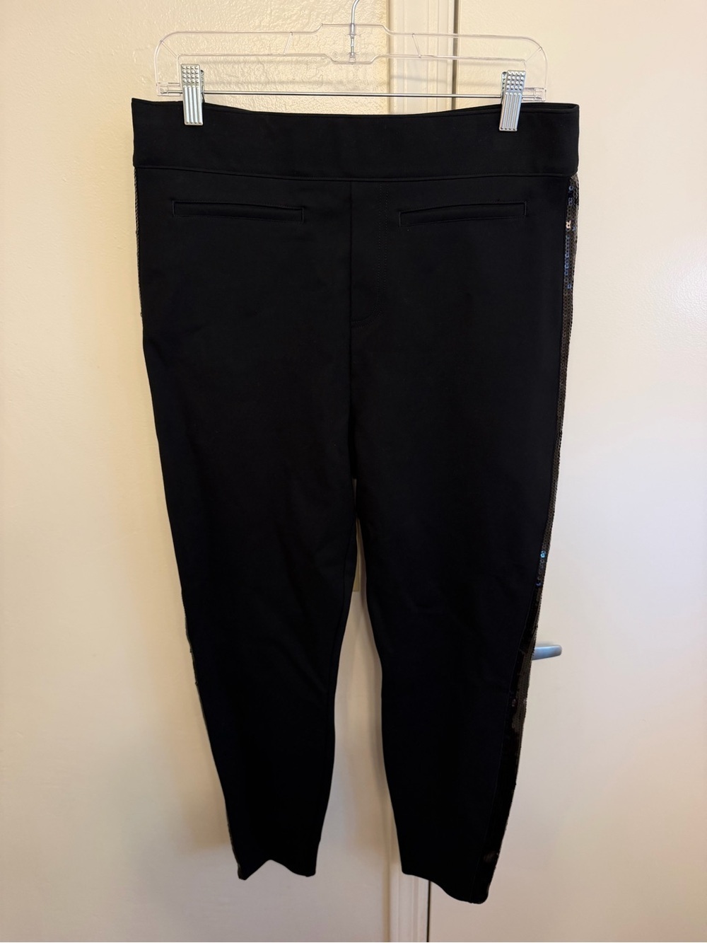 SPANX Black Sequin-Trim Ankle Pants Perfect Black Pant Size XL Pull On